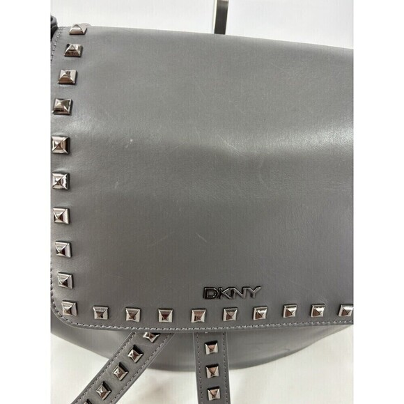 DKNY Crossbody Bag Grey Leather Studs Studded Adjustable Strap - Picture 10 of 15